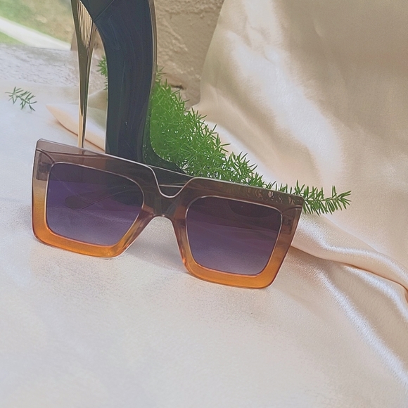 Ombre Sunglasses Square Frame Beautiful Sunglasses Radiant Brown and Orange - Picture 3 of 9